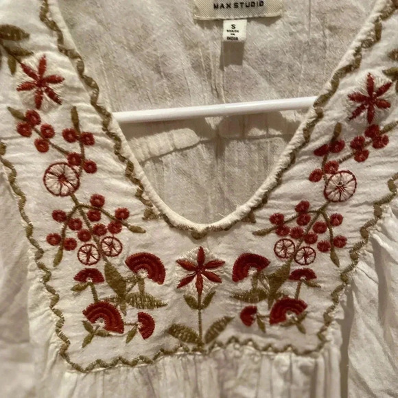 Max Studio embroidered 3/4 sleeve gauzy 100% cotton boho/cottagecore/western Sm - Picture 5 of 6